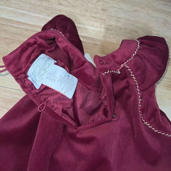 Heirlooms By Polly Flinders, Cranberry Velvet Holiday Dress Top, Gold Trim, 2T - Picture 7 of 9
